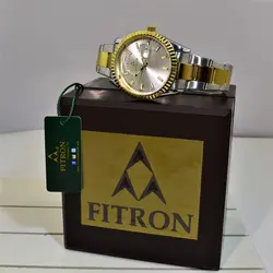 FITRON NO:9334M اورجینال ژاپن فیترون ژاپن کلاسیک ** دو تقویم تاریخ روز شمار و ایام هفته لاتین ** دورنگ صفحه نقره ای
