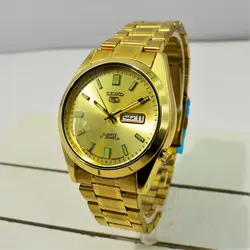 ساعت سیکو 5 رنگ طلایی 2 تقویم روز شمار و ایام هفته لاتین و فارسی SEIKO 7S36-30X1