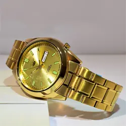 ساعت سیکو 5 رنگ طلایی 2 تقویم روز شمار و ایام هفته لاتین و فارسی SEIKO 7S36-30X1