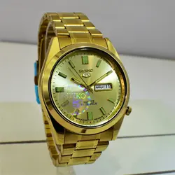 ساعت سیکو 5 رنگ طلایی 2 تقویم روز شمار و ایام هفته لاتین و فارسی SEIKO 7S36-30X1