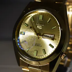 ساعت سیکو 5 رنگ طلایی 2 تقویم روز شمار و ایام هفته لاتین و فارسی SEIKO 7S36-30X1