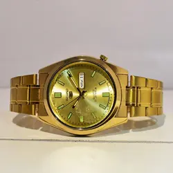 ساعت سیکو 5 رنگ طلایی 2 تقویم روز شمار و ایام هفته لاتین و فارسی SEIKO 7S36-30X1