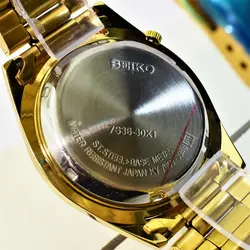 ساعت سیکو 5 رنگ طلایی 2 تقویم روز شمار و ایام هفته لاتین و فارسی SEIKO 7S36-30X1