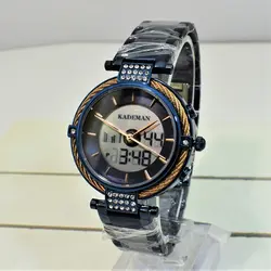 ساعت KADEMAN NO K9080L کادمن زنانه 2 زمانه موتور ژاپن جدید ساعتی خاص و کلاسیک باطراحی طناب رزگلد دور شیشه زیبا رنگ سرمه ای