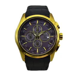 TISSOT WATCH STEEL T032527A ژاپن تیسوت 4 موتوره کرنوگراف ، موتور ژاپن ، قاب طلایی فول استیل بند چرم نفتی