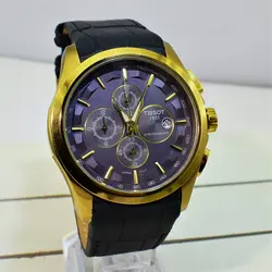 TISSOT WATCH STEEL T032527A ژاپن تیسوت 4 موتوره کرنوگراف ، موتور ژاپن ، قاب طلایی فول استیل بند چرم نفتی