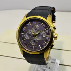 TISSOT WATCH STEEL T032527A ژاپن تیسوت 4 موتوره کرنوگراف ، موتور ژاپن ، قاب طلایی فول استیل بند چرم نفتی