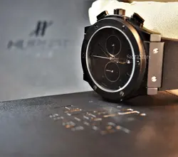 HUBLOT GENEVE BIG BANG ساخت ژاپن (( کلا مشکی )) هابلوت 3 موتوره کلکسیونی کورنوگراف باموتور قدرتمندمیوتا * شیشه ضد خش * دارای بارکد صفحه نوک مدادی