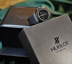 HUBLOT GENEVE BIG BANG ساخت ژاپن (( کلا مشکی )) هابلوت 3 موتوره کلکسیونی کورنوگراف باموتور قدرتمندمیوتا * شیشه ضد خش * دارای بارکد صفحه نوک مدادی