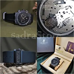 HUBLOT GENEVE BIG BANG ساخت ژاپن (( کلا مشکی )) هابلوت 3 موتوره کلکسیونی کورنوگراف باموتور قدرتمندمیوتا * شیشه ضد خش * دارای بارکد صفحه نوک مدادی
