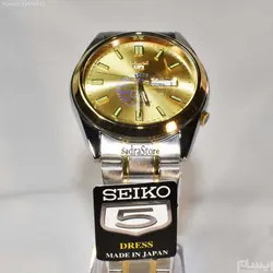 SEIKO 5 ساخت ژاپن سیکو موتور ژاپن دو رنگ ، درب استیل ، دو تقویم روز شمار و ایام با طراحی تقویمی ایام خاص لاتین و فارسی