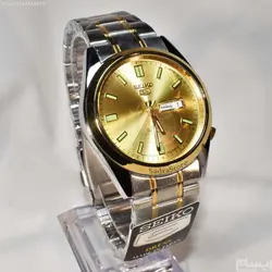 SEIKO 5 ساخت ژاپن سیکو موتور ژاپن دو رنگ ، درب استیل ، دو تقویم روز شمار و ایام با طراحی تقویمی ایام خاص لاتین و فارسی