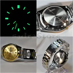 SEIKO 5 ساخت ژاپن سیکو موتور ژاپن دو رنگ ، درب استیل ، دو تقویم روز شمار و ایام با طراحی تقویمی ایام خاص لاتین و فارسی