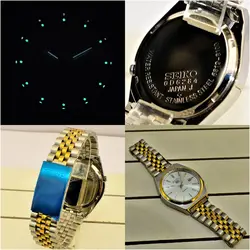 SEIKO 5 D6284 ساخت ژاپن سیکو موتور ژاپن دورنگ صفحه نقره ای ، فول استیل ، تقویم دار