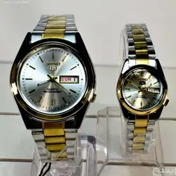 SEIKO 5 موتور ژاپن سیکوست زنانه مردانه &amp; درب استیل ، دو تقویمه با طراحی تقویمی ایام خاص لاتین و عربی