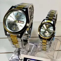 SEIKO 5 موتور ژاپن سیکوست زنانه مردانه &amp; درب استیل ، دو تقویمه با طراحی تقویمی ایام خاص لاتین و عربی