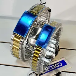 SEIKO 5 موتور ژاپن سیکوست زنانه مردانه &amp; درب استیل ، دو تقویمه با طراحی تقویمی ایام خاص لاتین و عربی
