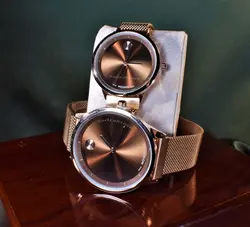 MOVADO WATCH NO:6933 ساخت ژاپن ست زنانه مردانه موادو جدید * موتور اورجینال ژاپن * ضد آب 3ATM بندو قاب فول استیل کیفیت ++A