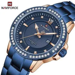 NAVIFORCE NF9187 جدید فوق العاده جذاب ناوی فورس نگین کاری * سرمه ای باقاب مسی * با تقویم روزشمار * اسپورت