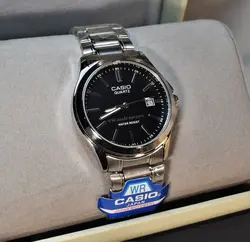 CASIO WATCH MTP1199 اورجینال ساخت ژاپن کاسیو با موتور قدرتمند میوتا ژاپن ** نقره ای با صفحه مشکی ** درب استیل ** دارای تاریخ روز شمار