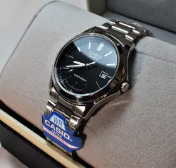 CASIO WATCH MTP1199 اورجینال ساخت ژاپن کاسیو با موتور قدرتمند میوتا ژاپن ** نقره ای با صفحه مشکی ** درب استیل ** دارای تاریخ روز شمار