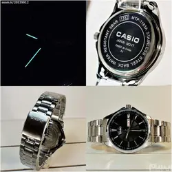 CASIO WATCH MTP-1183A ساخت ژاپن کاسیو با موتور قدرتمند ژاپن ** صفحه مشکی طرح دار ** درب استیل **دو تقویم روزشمار و ایام هفته