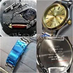 CASIO WATCH MTP1199  کاسیو با موتور قدرتمند میوتا ژاپن ** صفحه طلای ** درب استیل ** با تقویم روزشمار ** دورنگ