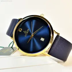 FITRON اورجینال ژاپن فیترون سرمه ای کلاسیک با صفحه ساده قاب طلایی و تاریخ روز شمار * اصل ژاپن * رنگ نایاب و بینظیر