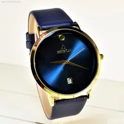 FITRON اورجینال ژاپن فیترون سرمه ای کلاسیک با صفحه ساده قاب طلایی و تاریخ روز شمار * اصل ژاپن * رنگ نایاب و بینظیر