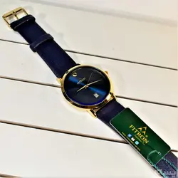 FITRON اورجینال ژاپن فیترون سرمه ای کلاسیک با صفحه ساده قاب طلایی و تاریخ روز شمار * اصل ژاپن * رنگ نایاب و بینظیر
