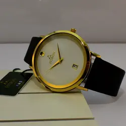 FITRON اورجینال ژاپن فیترون کلاسیک با صفحه ساده و تاریخ روز شمار * اصل ژاپن * بند مشکی باقاب طلایی صفحه سفید