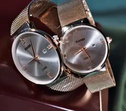 RADO WATCH jubile NO:8057 موتور ژاپن رادو ست زنانه مردانه نگین دار بهمراه تقویم ** طلایی درب استیل ضدآب 3ATM ** ساده بسیار جذاب