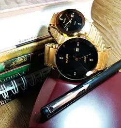 RADO WATCH jubile موتور ژاپن رادو ست زنانه مردانه نگین دار بهمراه تقویم ** طلایی درب استیل طرح سرامیک ** ساده بسیار جذاب