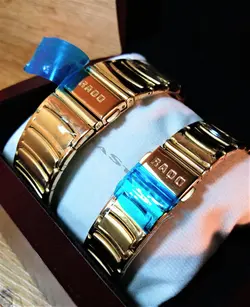 RADO WATCH jubile موتور ژاپن رادو ست زنانه مردانه نگین دار بهمراه تقویم ** طلایی درب استیل طرح سرامیک ** ساده بسیار جذاب
