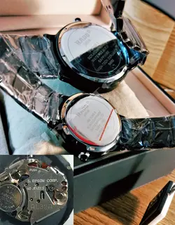 RADO WATCH jubile موتور ژاپن رادو ست زنانه مردانه موتورباکیفیت نگین دار بهمراه تقویم ** مشکی درب استیل طرح سرامیک **