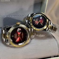ROLEX OYSTER PERPETUAL DATEJUST 16233 رولکس دیت جاست موتورمیوتا ژاپن ** صفحه زرشکی ** بنددورنگ استیل تقویم ذره بین شیشه کریستال