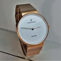 ROMANSON WATCH NO:R G 80072 موتور ژاپن رومانسون کلاسیک موتور قدرتمند ژاپن ** شیشه شفاف بندوقاب مسی با صفحه ای ساده ** فول استیل