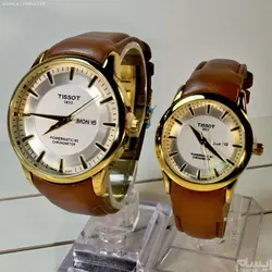 TISSOT 1853 TO1114 G&amp;L موتورژاپن ست زنانه مردانه تیسوت 2 تقویم ** شیشه سافایرکریستال قاب فول استیل بسیارزیبا و سنگین *