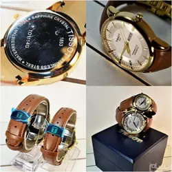 TISSOT 1853 TO1114 G&amp;L موتورژاپن ست زنانه مردانه تیسوت 2 تقویم ** شیشه سافایرکریستال قاب فول استیل بسیارزیبا و سنگین *