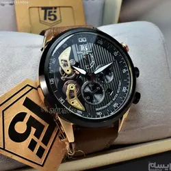 T5 NO:H3629G جدید تی فایو 3 موتوره کرنوگراف ،، صفحه مشکی کرکره ای بهمراه تقویم روز شمار ،، شیشه کریستال ،، اسپورت