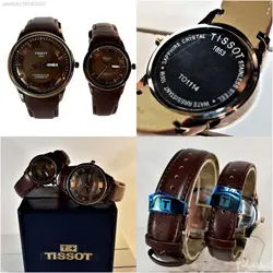 TISSOT 1853 TO114&amp;2061 موتورژاپن ست زنانه مردانه تیسوت 2 تقویم ** شیشه سافایرکریستال قاب فول استیل بسیارزیبا و سنگین *