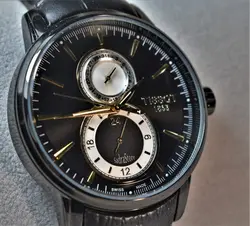 TISSOT WATCH TO2016 موتور ژاپن تیسوت 3 موتوره فولتایم ** شیشه سافایر کریستال با صفحه مشکی ** فول استیل بسیارزیبا و سنگین *