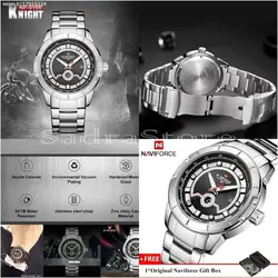 NAVIFORCE NF9166 جدید فوق العاده جذاب ناوی فورس اسپورت 2 تقویم اورجینال * ضدآب 3ATM شیشه ضدخش * تقویم روزشمار بهمراه ایام هفته * نقره ای