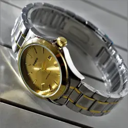 CASIO WATCH MTP1199 ساخت ژاپن کاسیو با موتور قدرتمند میوتا ژاپن ** صفحه طلای ** درب استیل ** با تقویم روزشمار ** دورنگ