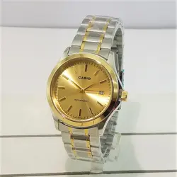 CASIO WATCH MTP1199 ساخت ژاپن کاسیو با موتور قدرتمند میوتا ژاپن ** صفحه طلای ** درب استیل ** با تقویم روزشمار ** دورنگ