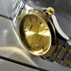 CASIO WATCH MTP1199 ساخت ژاپن کاسیو با موتور قدرتمند میوتا ژاپن ** صفحه طلای ** درب استیل ** با تقویم روزشمار ** دورنگ
