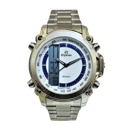 ELYSIAN Watch 899 جدید الیزیان 3 زمانه با موتور آنالوگ ژاپنی ، فول امکانات ، با چراغ زمینه ، صفحه سفید با حلقه سرمه ای