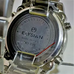 ELYSIAN Watch 899 جدید الیزیان 3 زمانه با موتور آنالوگ ژاپنی ، فول امکانات ، با چراغ زمینه ، صفحه سفید با حلقه سرمه ای