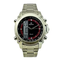 ELYSIAN Watch 899 جدید الیزیان 3 زمانه با موتور آنالوگ ژاپنی ، فول امکانات ، با چراغ زمینه ، صفحه مشکی با حلقه زرشکی
