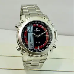 ELYSIAN Watch 899 جدید الیزیان 3 زمانه با موتور آنالوگ ژاپنی ، فول امکانات ، با چراغ زمینه ، صفحه مشکی با حلقه زرشکی